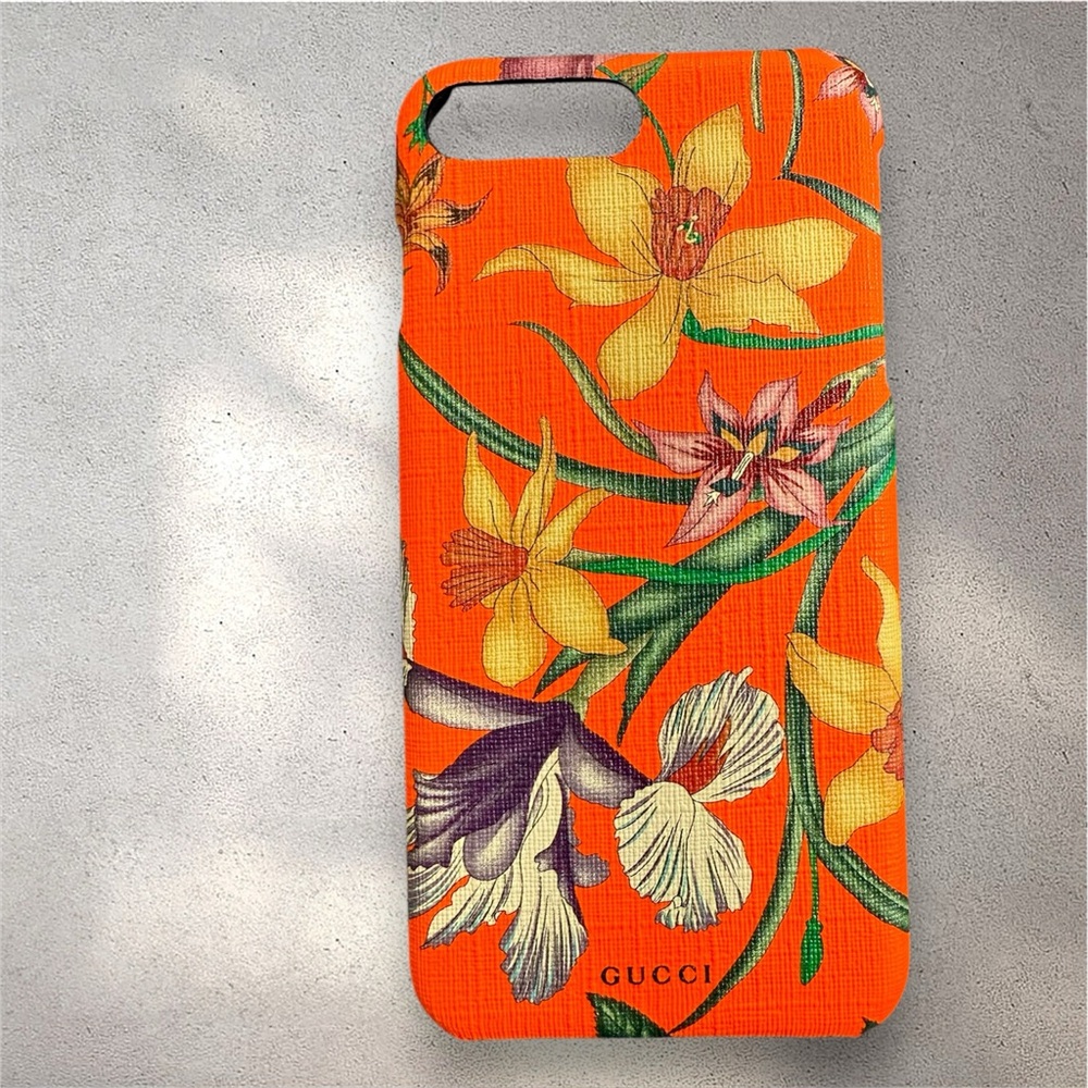 Gucci Floral Neon Orange IPhone 8 Plus Authentic Case